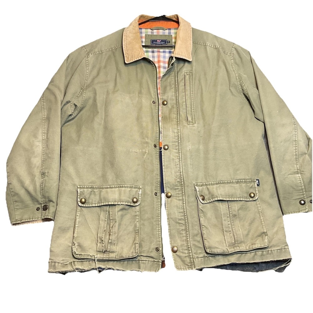 Vineyard Vines Jacket Mens 2XL Green Canvas Boatyard Corduroy Collar Barn Chore